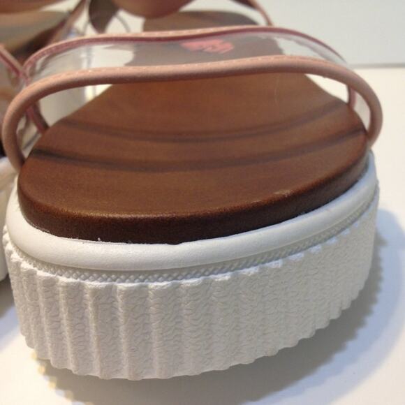 JellyPop Clear Strappy Flatform Pink Faux Leather Sandal - Picture 8 of 13